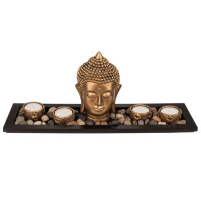 Assiette En Bois Avec Bougeoirs Et Bouddha