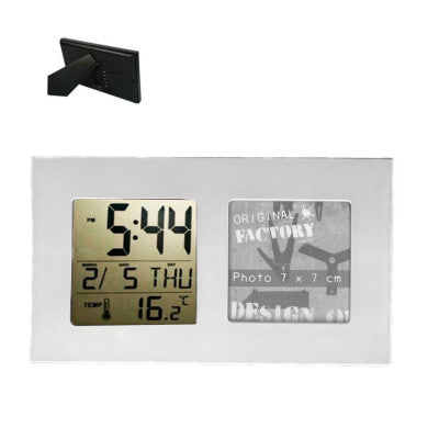 Cadre Photo Argenté Avec Horloge Numérique - 21 Cm