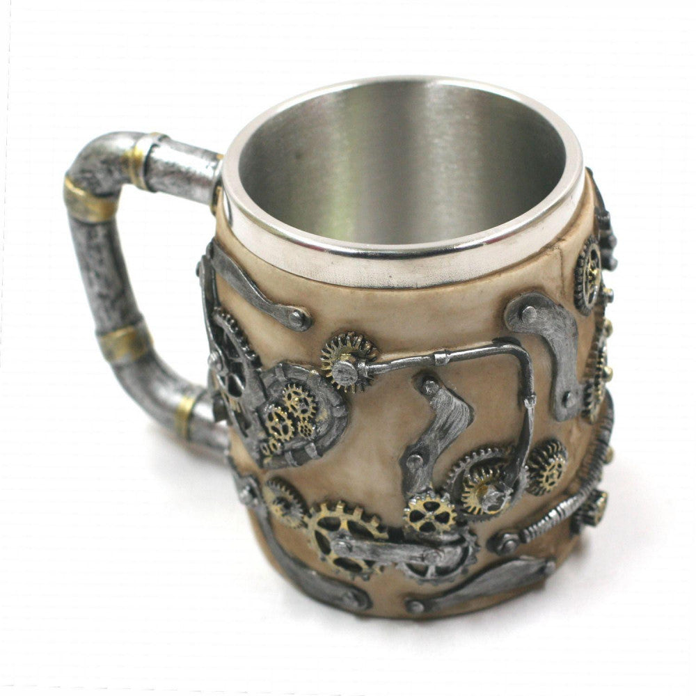 Chope Polyrésine Cyborg Skull - Blanc / Argent