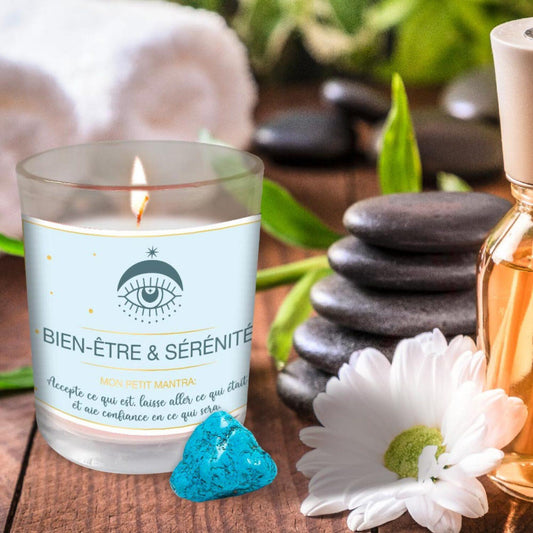 Coffret Bien Être - Bougie Et Pierre De Lithothérapie Turquoise