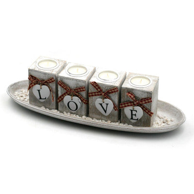 Déco Bougeoir Avec 4 Bougies - Love