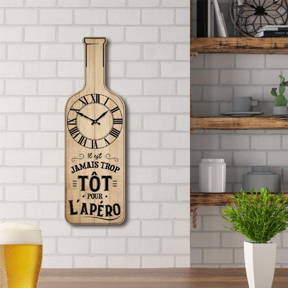 Horloge Bouteille En Bois - 60 Cm - Apéro