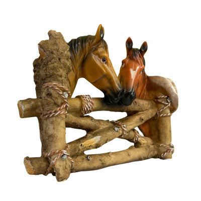 Duo Équin Rustique - Deux Chevaux En Résine - 26 Cm