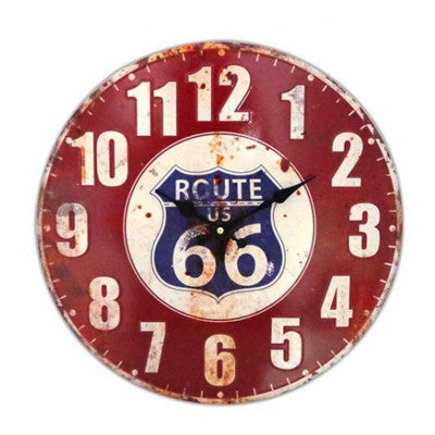 Pendule Murale Vintage Route 66 - Horloge En Tôle 40cm