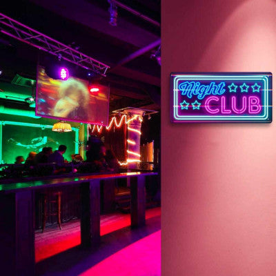 Plaque Déco Effet Néon - Night Club - 30 X 15 Cm