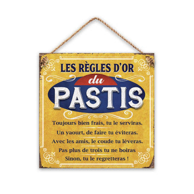 Plaque Métal à Suspendre - Les Règles D'or Du Pastis