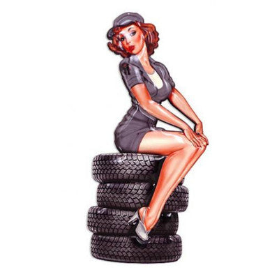 Plaque Pin Up Sur Pneus - 28 X 60 Cm