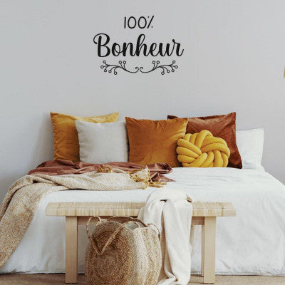 Sticker Mural "100% Bonheur" 70x50cm - Décoration Positive & Inspirante