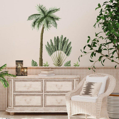 Sticker Mural Jungle Rétro - Décoration Cocotier Et Palmier