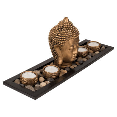  Assiette En Bois Avec Bougeoirs Et Bouddha