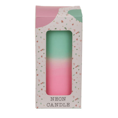  Bougie En Pilier Dégradé Rose/turquoise - 12 X 6 Cm