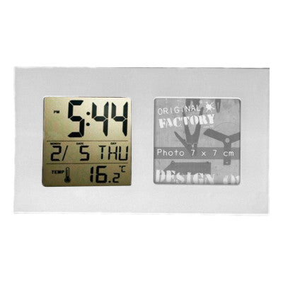  Cadre Photo Argenté Avec Horloge Numérique - 21 Cm