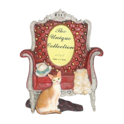  Cadre Photo Chat Fauteuil Rouge - 18 X 14 Cm