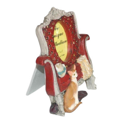  Cadre Photo Chat Fauteuil Rouge - 18 X 14 Cm
