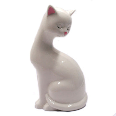  Chat Décoratif En Céramique - Blanc 20 Cm
