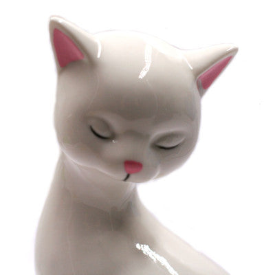  Chat Décoratif En Céramique - Blanc 20 Cm