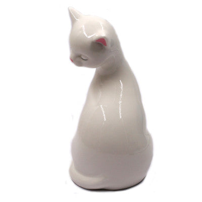  Chat Décoratif En Céramique - Blanc 20 Cm