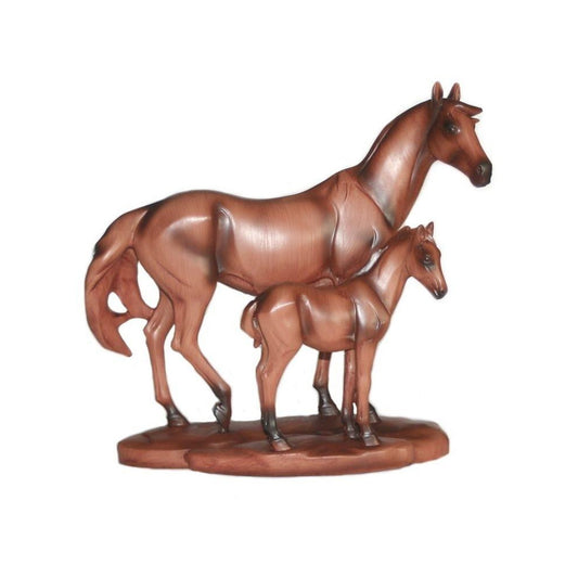  Cheval Avec Poulain Imitation Bois