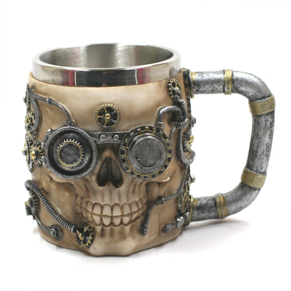  Chope Polyrésine Cyborg Skull - Blanc / Argent