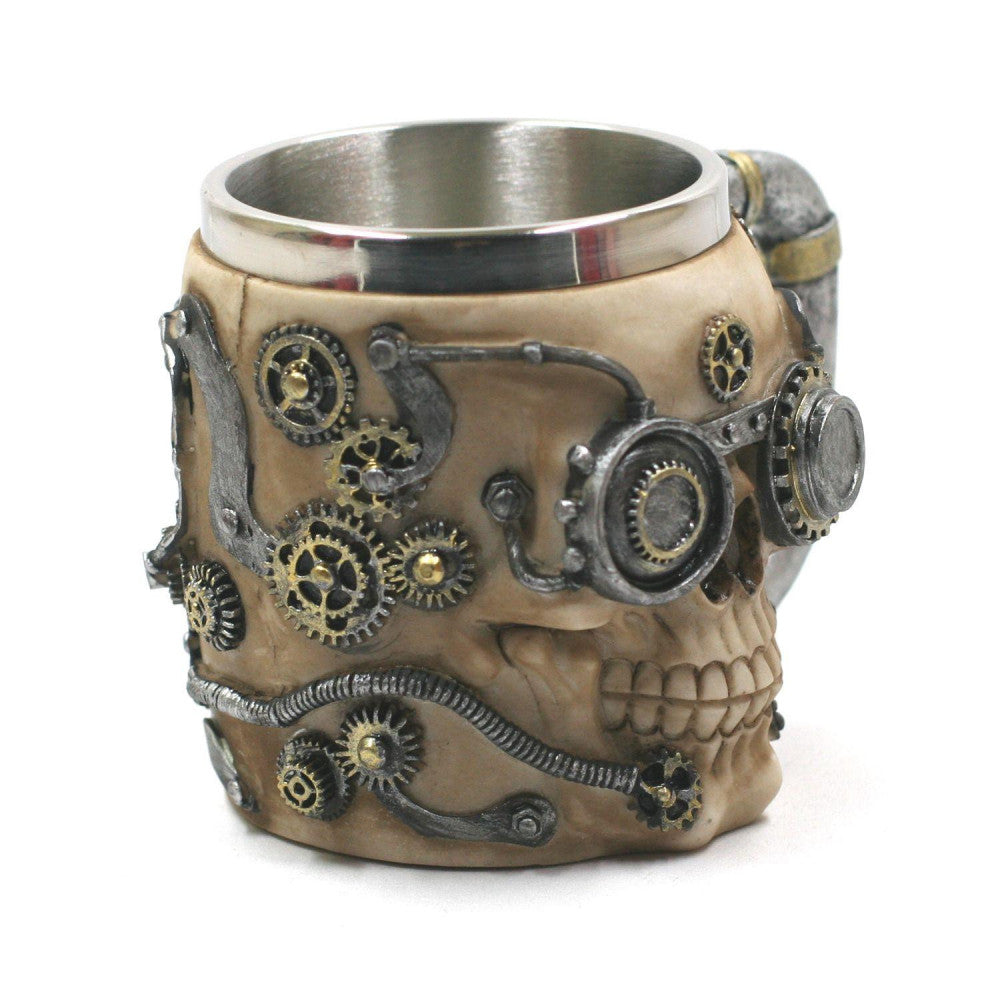  Chope Polyrésine Cyborg Skull - Blanc / Argent