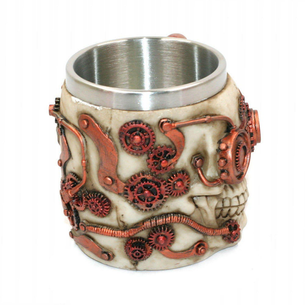  Chope Polyrésine Cyborg Skull - Blanc / Cuivre