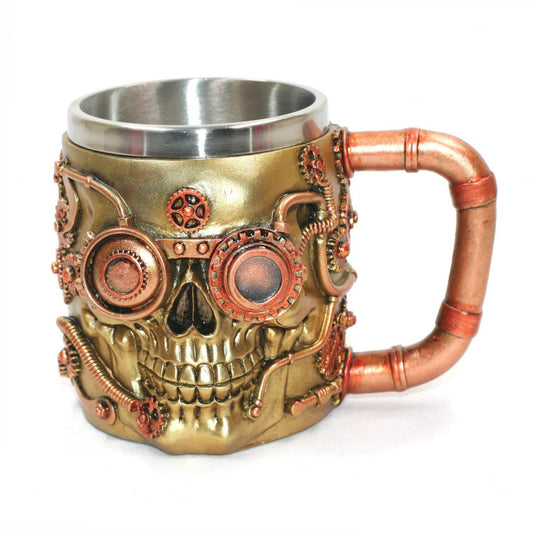  Chope Polyrésine Cyborg Skull - Doré / Cuivre