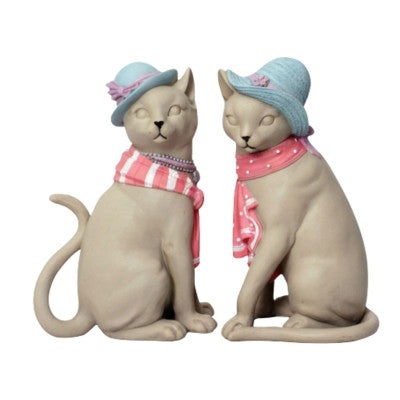  Duo Statuettes Chats British - Figurines Résine 17cm