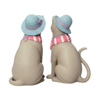  Duo Statuettes Chats British - Figurines Résine 17cm