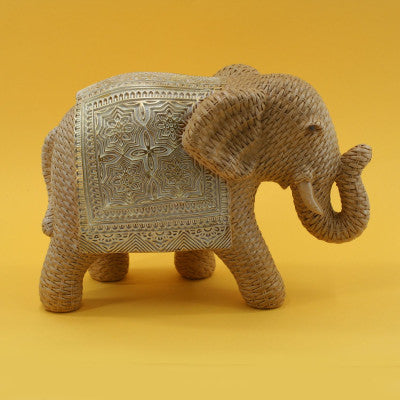  Eléphant Déco Style Rotin 29.5 Cm