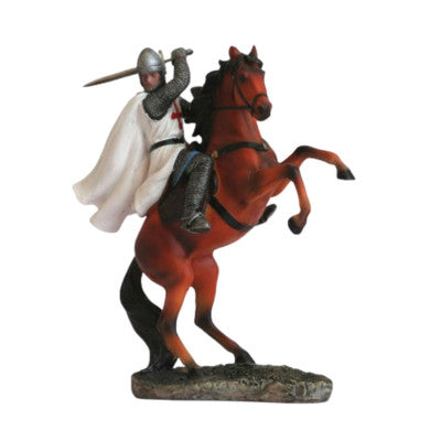  Figurine Templier Sur Cheval Cabré - Statuette Résine 23 Cm