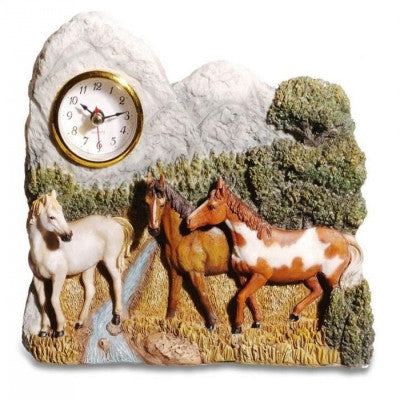  Horloge 3 Chevaux Et Rivière - 19 X 21 Cm