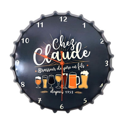  Horloge Capsule Bière Vintage 'Chez Claude' | Déco Murale Originale 33cm