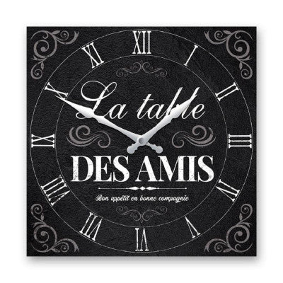  Horloge Carrée - La Table Des Amis - 28 X 28 Cm