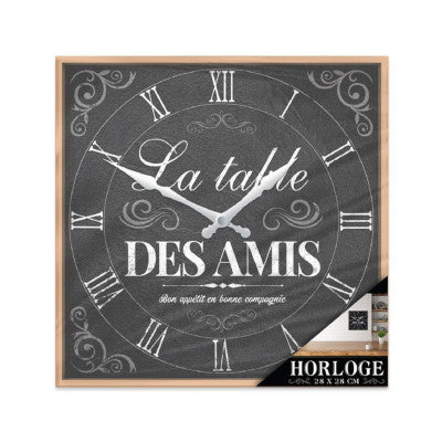  Horloge Carrée - La Table Des Amis - 28 X 28 Cm