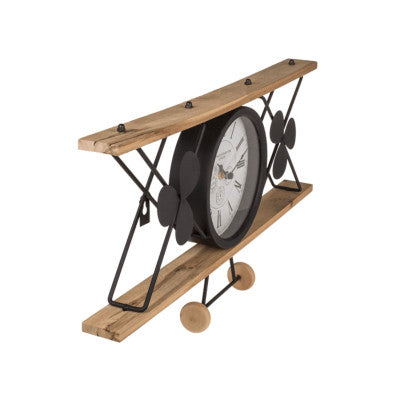  Horloge Murale Avion - Métal Et Bois - 47 X 24 Cm