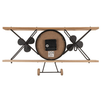  Horloge Murale Avion - Métal Et Bois - 47 X 24 Cm