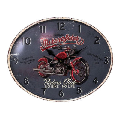  Horloge Ovale Vintage - Riders Club - 39 X 49 Cm