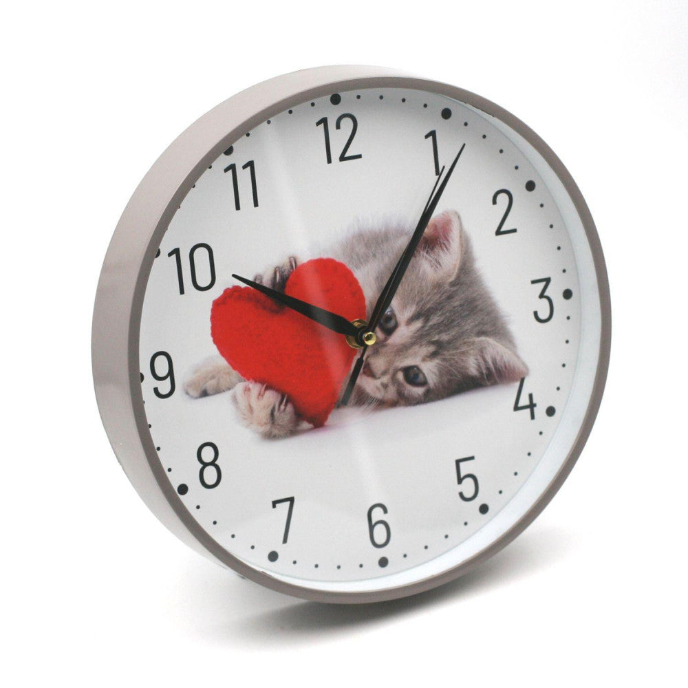  Horloge Silencieuse Motif Chat Avec Coeur 24 Cm