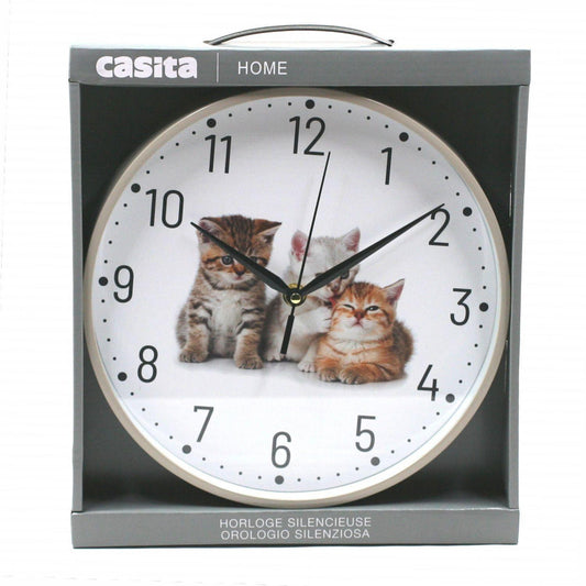  Horloge Silencieuse Motif Trois Petits Chats 24 Cm
