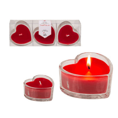  Lot De Trois Bougies En Forme De Cœur En Verre - Rouge