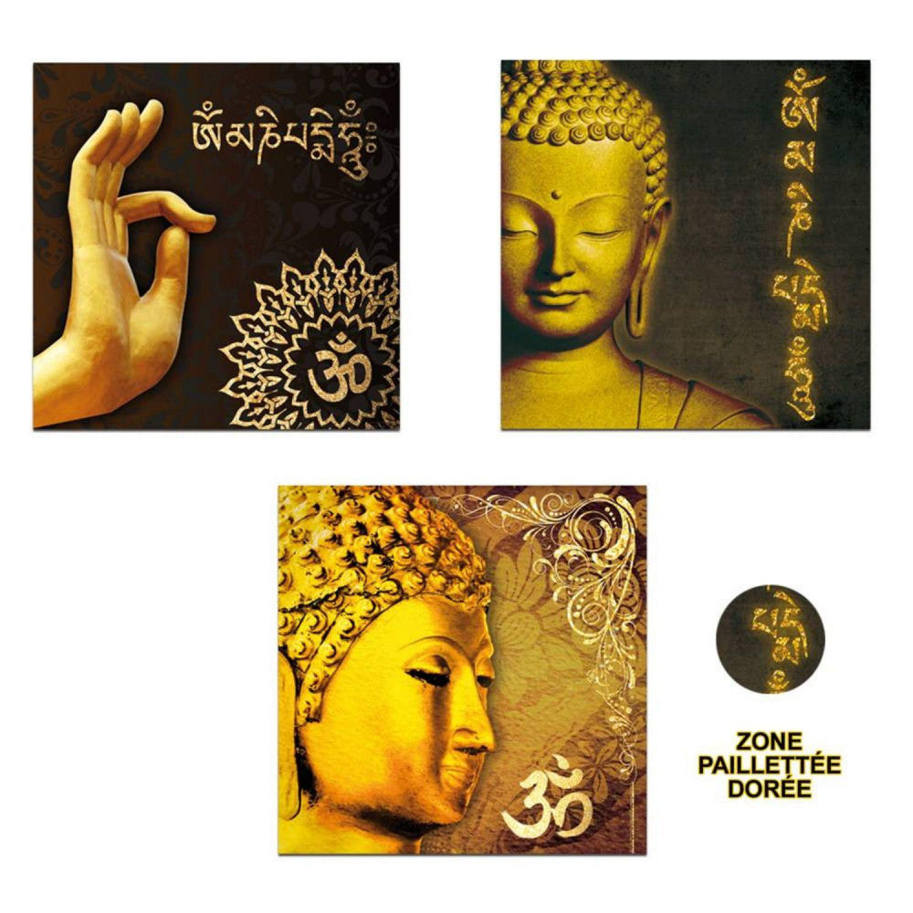  Lot De Trois Toiles Bouddha Doré