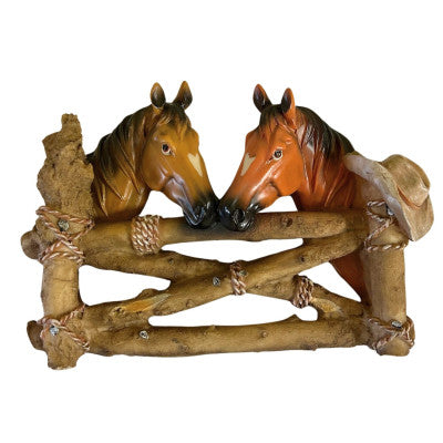  Duo Équin Rustique - Deux Chevaux En Résine - 26 Cm