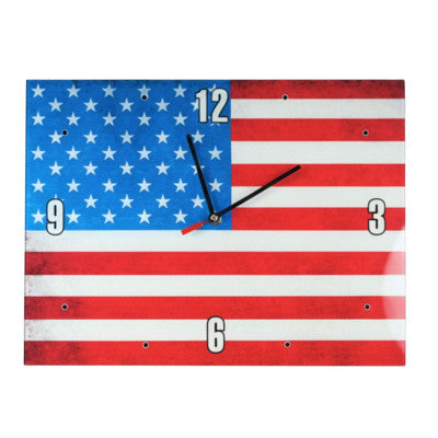  Pendule En Verre Drapeau USA - 30 X 40 Cm
