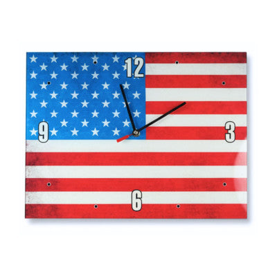  Pendule En Verre Drapeau USA - 30 X 40 Cm