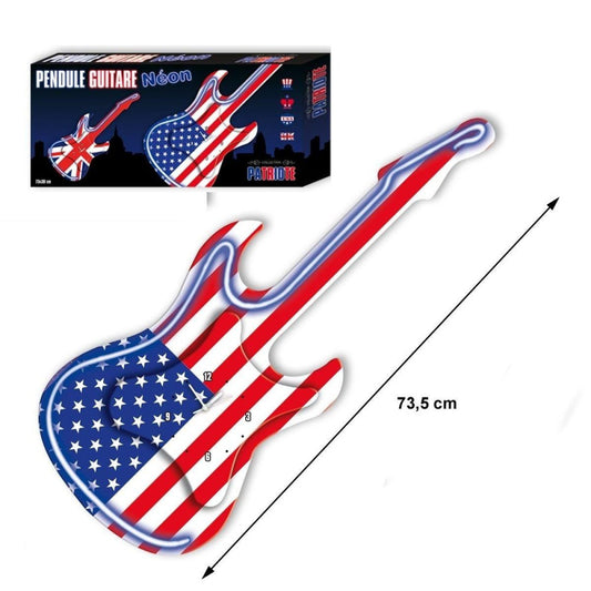  Pendule Guitare Néon Drapeau Américain