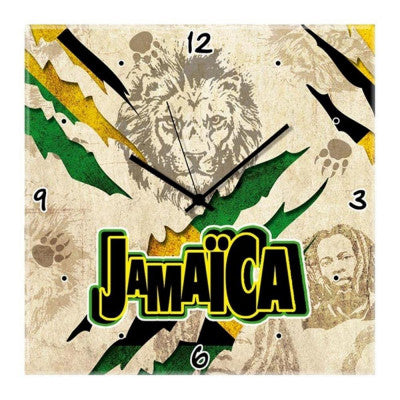  Pendule Murale Verre JAMAICA Lion 15cm - Horloge Rasta Décoration