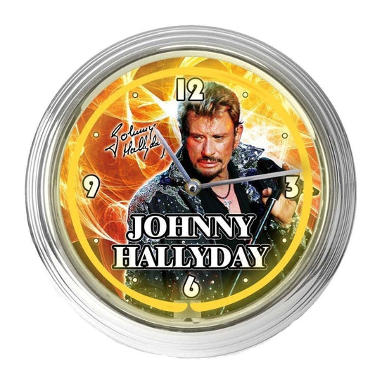  Pendule Neon Jaune Johnny Hallyday Au Micro