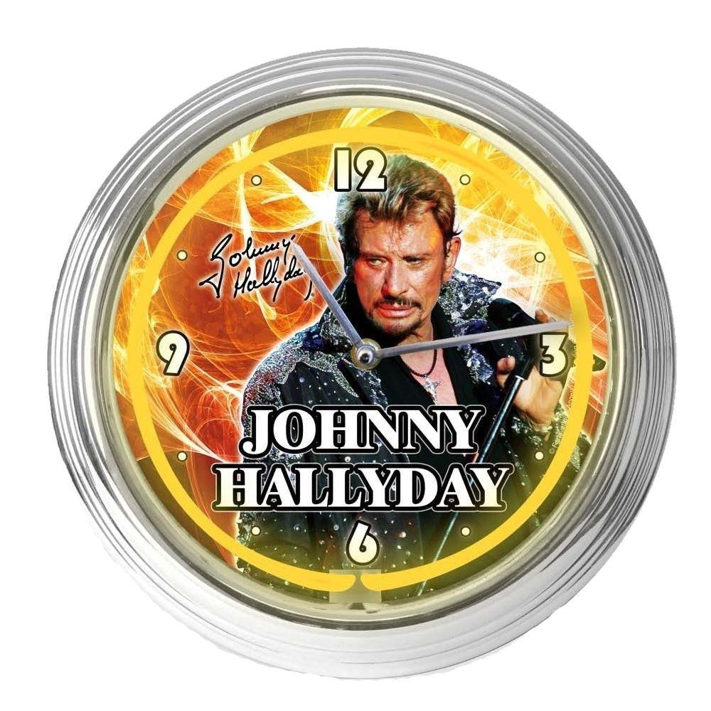  Pendule Neon Jaune Johnny Hallyday Au Micro