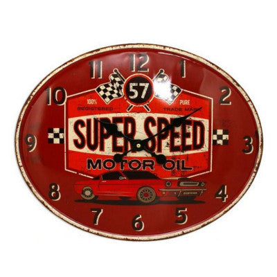  Pendule Murale Vintage Ovale Super Speed - Horloge Déco Garage