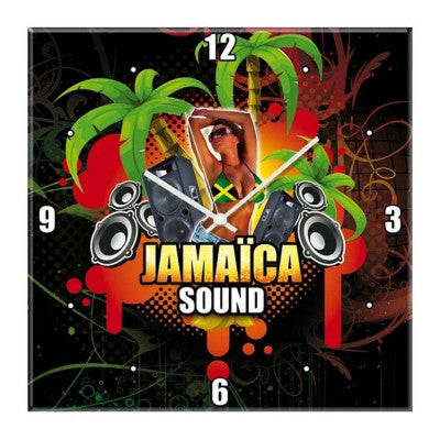  Pendule Verre Carrée JAMAICA Sound 15cm | Horloge Reggae